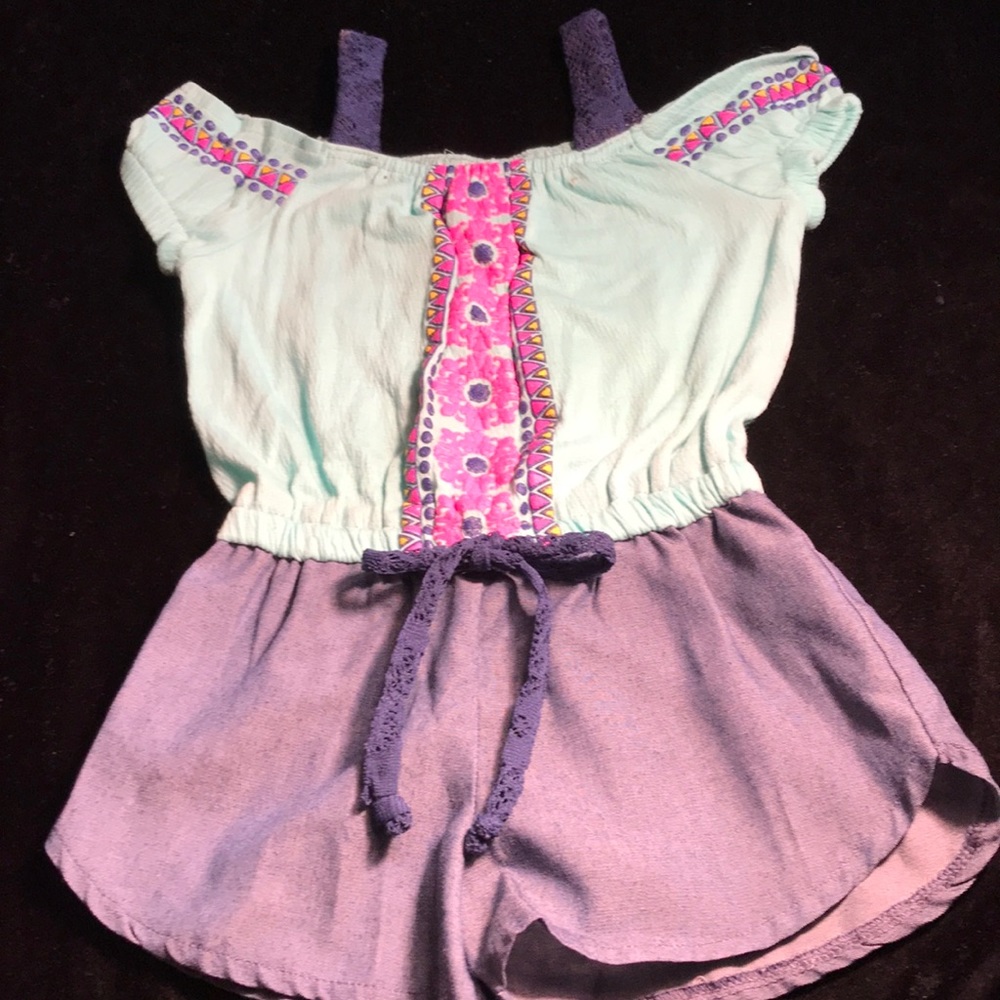 Off the shoulder green tank attached shorts